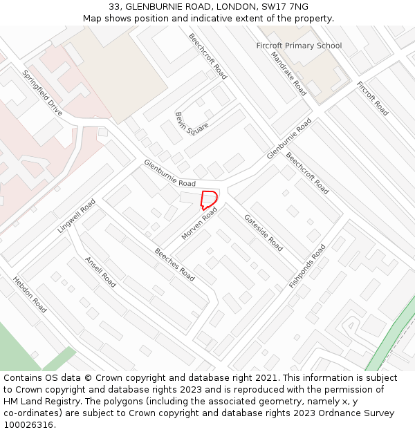 33, GLENBURNIE ROAD, LONDON, SW17 7NG: Location map and indicative extent of plot