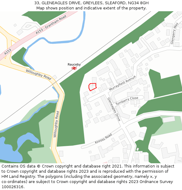 33, GLENEAGLES DRIVE, GREYLEES, SLEAFORD, NG34 8GH: Location map and indicative extent of plot