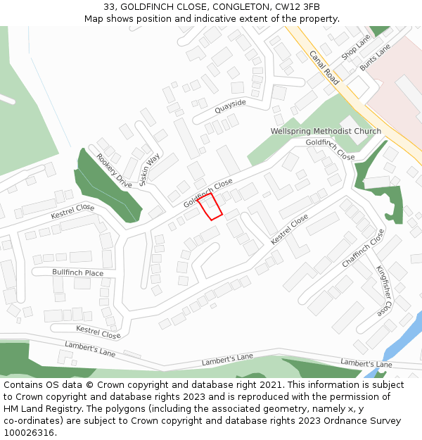 33, GOLDFINCH CLOSE, CONGLETON, CW12 3FB: Location map and indicative extent of plot