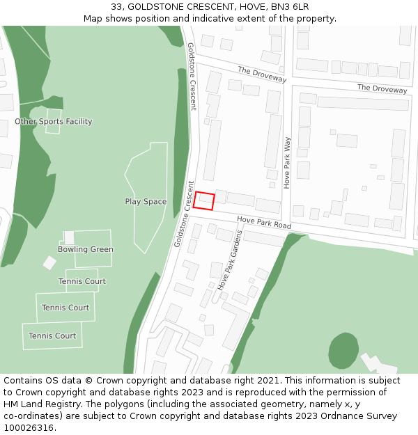 33, GOLDSTONE CRESCENT, HOVE, BN3 6LR: Location map and indicative extent of plot