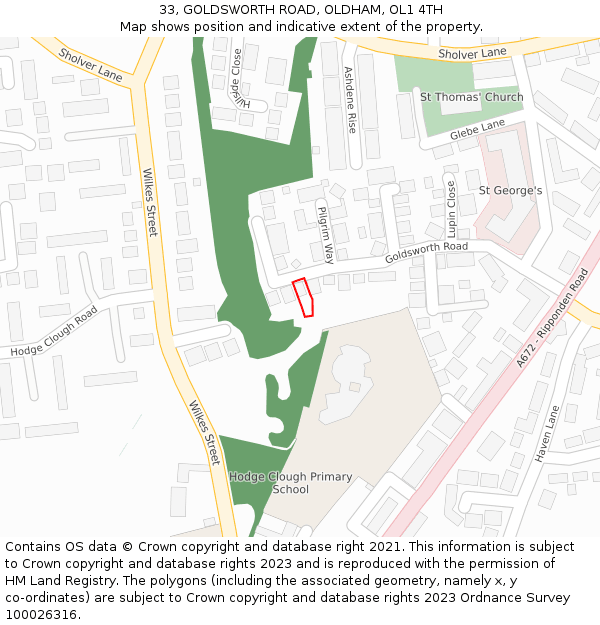 33, GOLDSWORTH ROAD, OLDHAM, OL1 4TH: Location map and indicative extent of plot