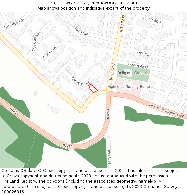 33, GOLWG Y BONT, BLACKWOOD, NP12 3FT: Location map and indicative extent of plot