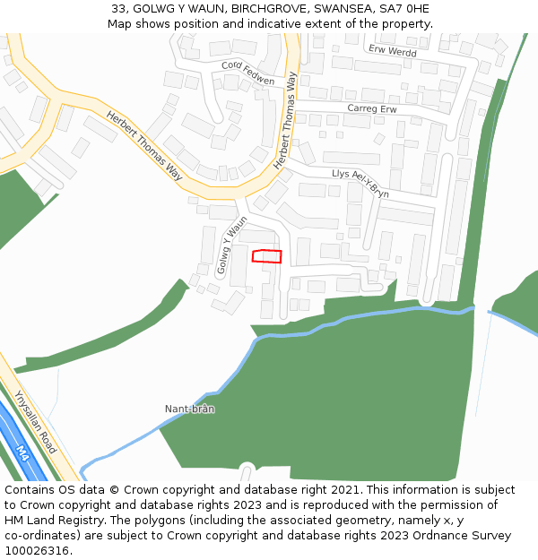 33, GOLWG Y WAUN, BIRCHGROVE, SWANSEA, SA7 0HE: Location map and indicative extent of plot