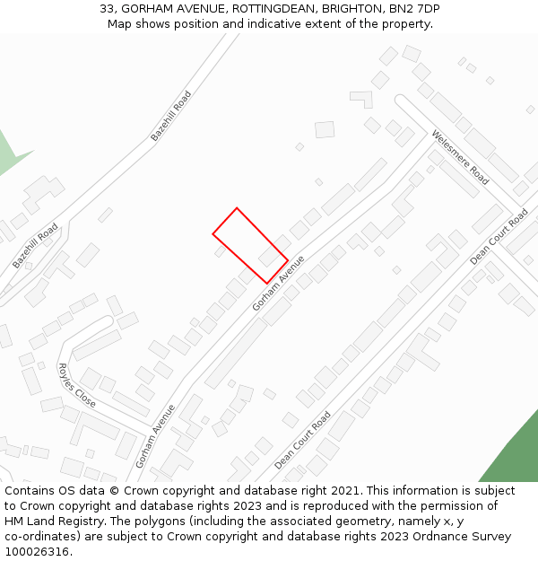 33, GORHAM AVENUE, ROTTINGDEAN, BRIGHTON, BN2 7DP: Location map and indicative extent of plot