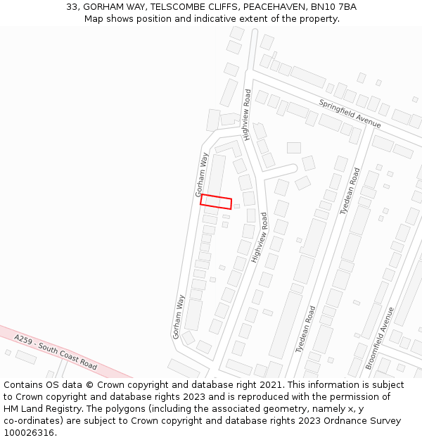 33, GORHAM WAY, TELSCOMBE CLIFFS, PEACEHAVEN, BN10 7BA: Location map and indicative extent of plot