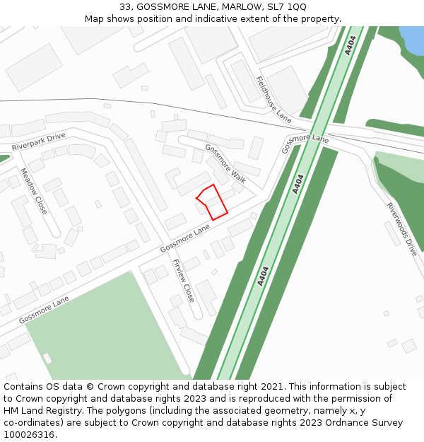 33, GOSSMORE LANE, MARLOW, SL7 1QQ: Location map and indicative extent of plot