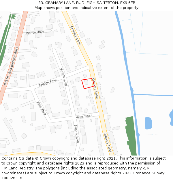 33, GRANARY LANE, BUDLEIGH SALTERTON, EX9 6ER: Location map and indicative extent of plot