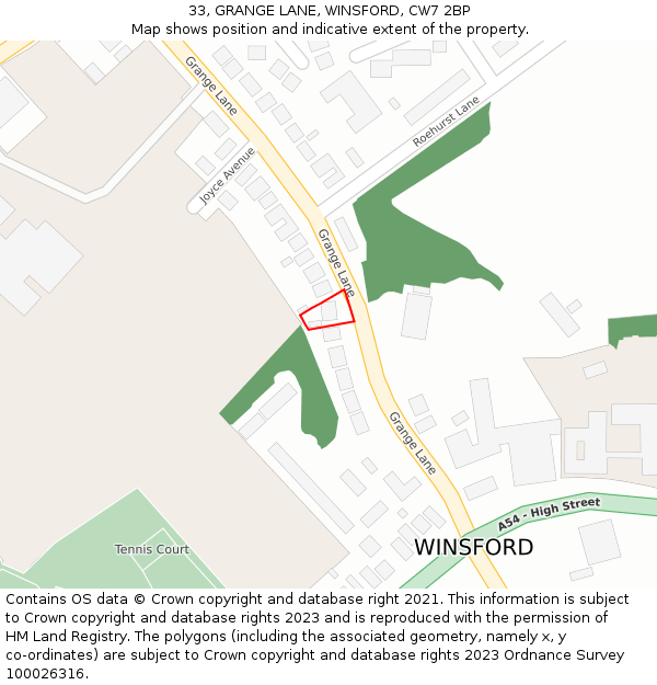 33, GRANGE LANE, WINSFORD, CW7 2BP: Location map and indicative extent of plot