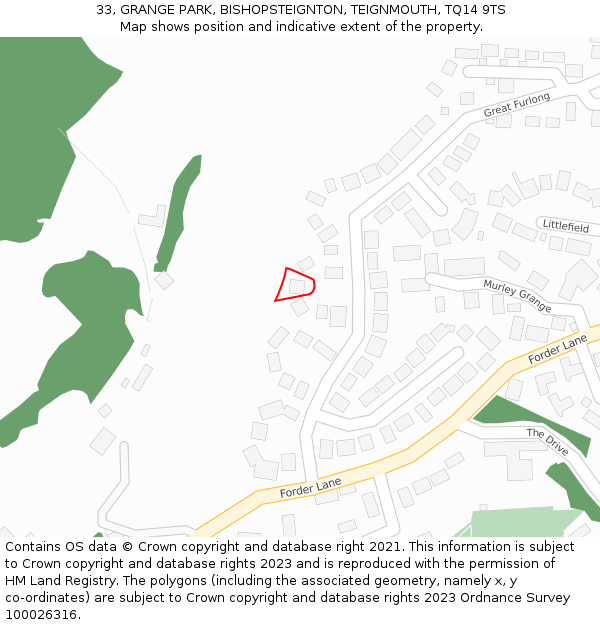 33, GRANGE PARK, BISHOPSTEIGNTON, TEIGNMOUTH, TQ14 9TS: Location map and indicative extent of plot