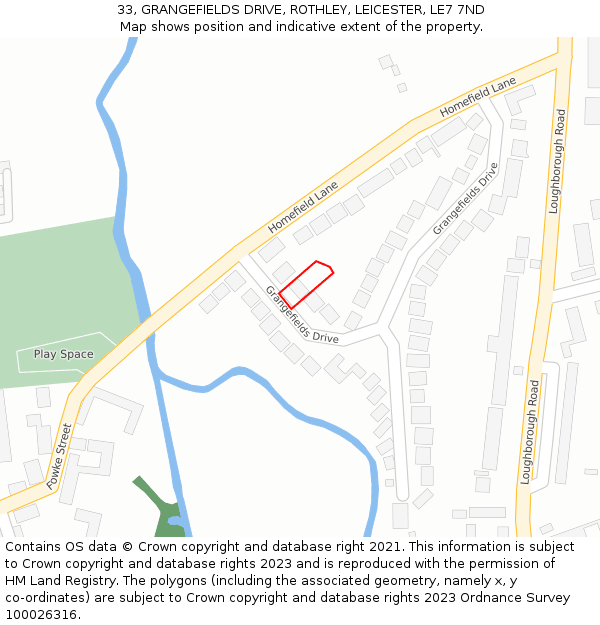33, GRANGEFIELDS DRIVE, ROTHLEY, LEICESTER, LE7 7ND: Location map and indicative extent of plot