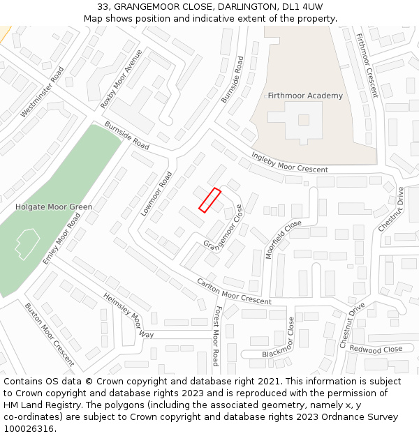 33, GRANGEMOOR CLOSE, DARLINGTON, DL1 4UW: Location map and indicative extent of plot