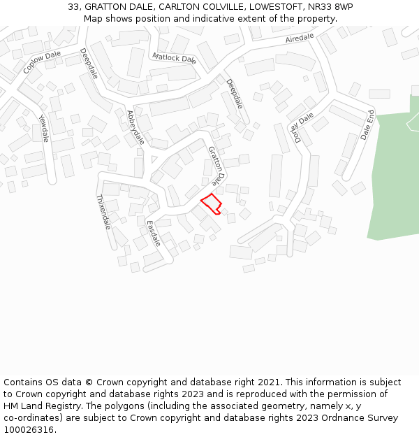 33, GRATTON DALE, CARLTON COLVILLE, LOWESTOFT, NR33 8WP: Location map and indicative extent of plot