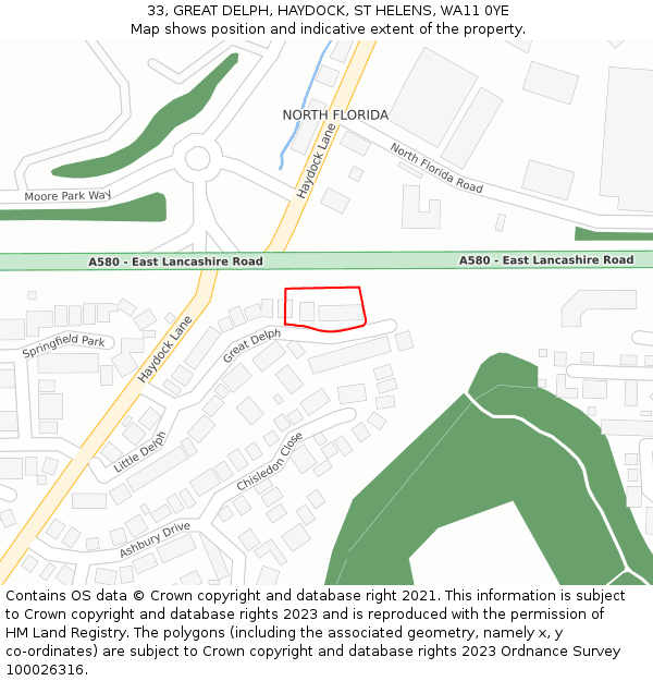 33, GREAT DELPH, HAYDOCK, ST HELENS, WA11 0YE: Location map and indicative extent of plot