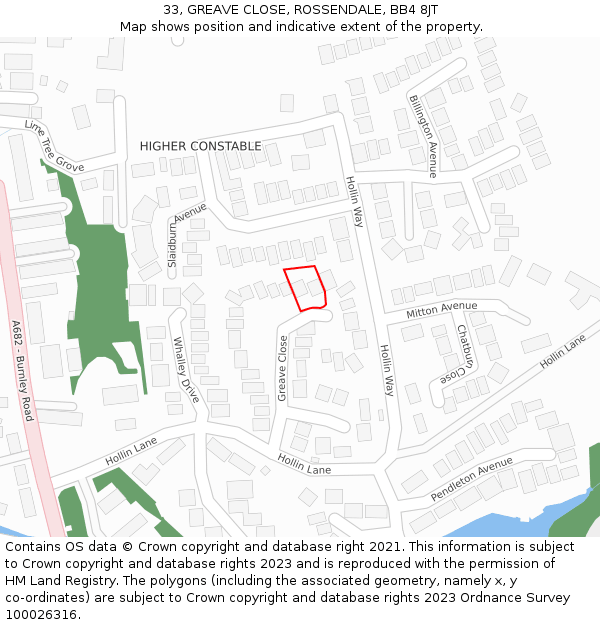 33, GREAVE CLOSE, ROSSENDALE, BB4 8JT: Location map and indicative extent of plot