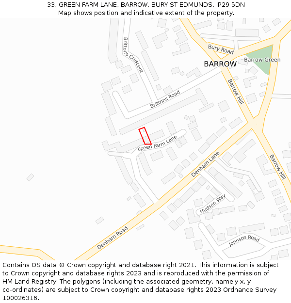 33, GREEN FARM LANE, BARROW, BURY ST EDMUNDS, IP29 5DN: Location map and indicative extent of plot