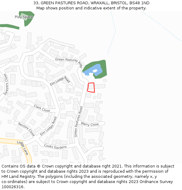 33, GREEN PASTURES ROAD, WRAXALL, BRISTOL, BS48 1ND: Location map and indicative extent of plot