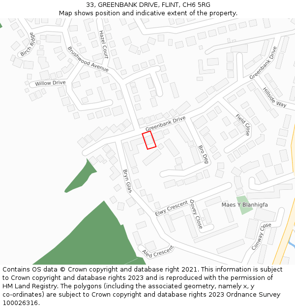 33, GREENBANK DRIVE, FLINT, CH6 5RG: Location map and indicative extent of plot