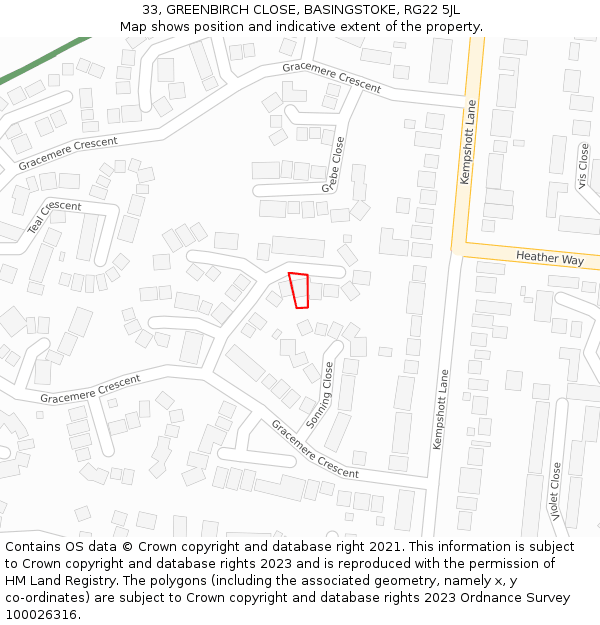 33, GREENBIRCH CLOSE, BASINGSTOKE, RG22 5JL: Location map and indicative extent of plot