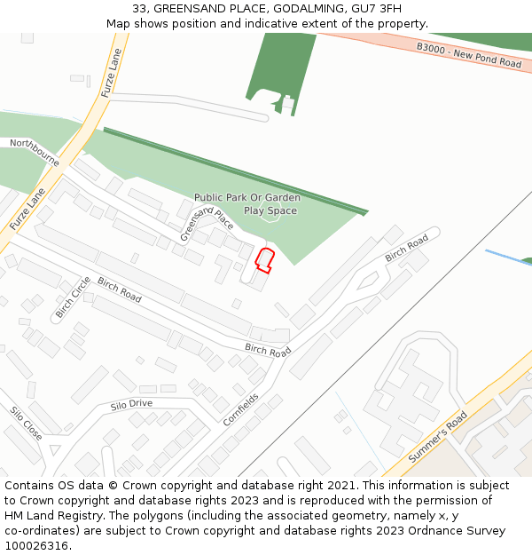 33, GREENSAND PLACE, GODALMING, GU7 3FH: Location map and indicative extent of plot
