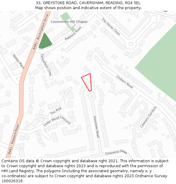 33, GREYSTOKE ROAD, CAVERSHAM, READING, RG4 5EL: Location map and indicative extent of plot
