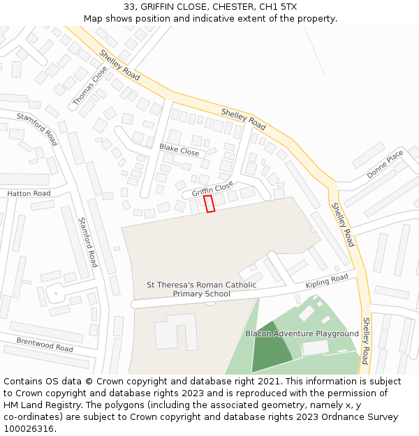33, GRIFFIN CLOSE, CHESTER, CH1 5TX: Location map and indicative extent of plot