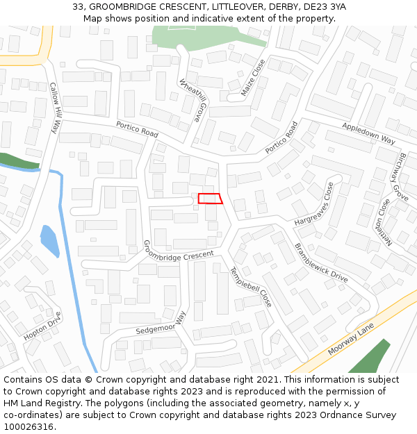 33, GROOMBRIDGE CRESCENT, LITTLEOVER, DERBY, DE23 3YA: Location map and indicative extent of plot