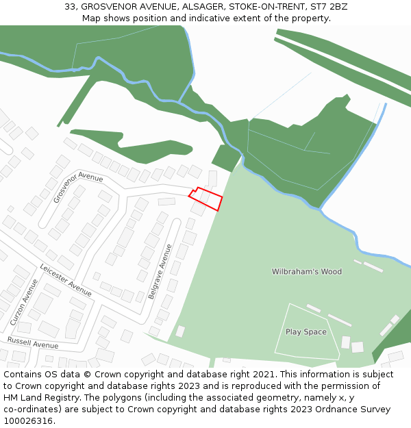 33, GROSVENOR AVENUE, ALSAGER, STOKE-ON-TRENT, ST7 2BZ: Location map and indicative extent of plot