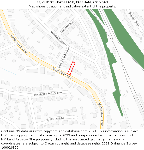 33, GUDGE HEATH LANE, FAREHAM, PO15 5AB: Location map and indicative extent of plot