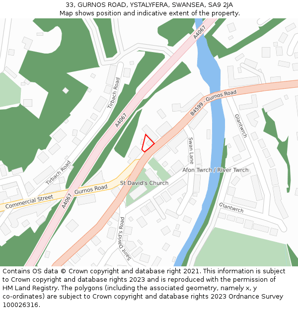 33, GURNOS ROAD, YSTALYFERA, SWANSEA, SA9 2JA: Location map and indicative extent of plot