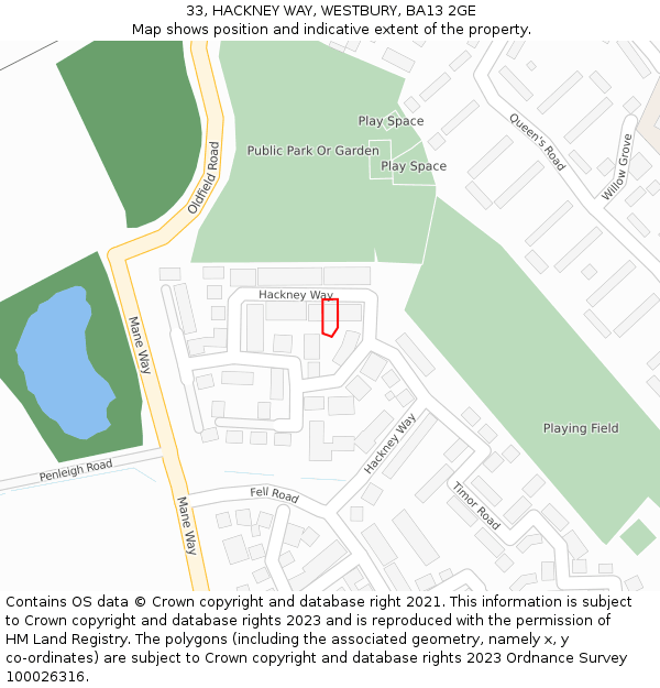 33, HACKNEY WAY, WESTBURY, BA13 2GE: Location map and indicative extent of plot