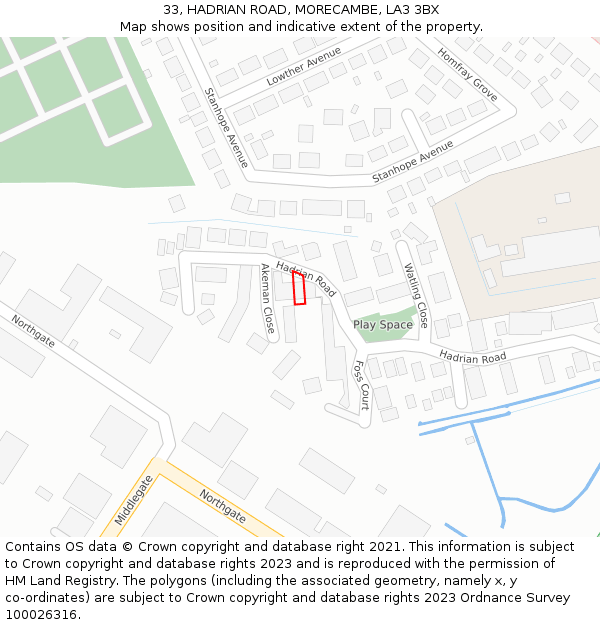 33, HADRIAN ROAD, MORECAMBE, LA3 3BX: Location map and indicative extent of plot