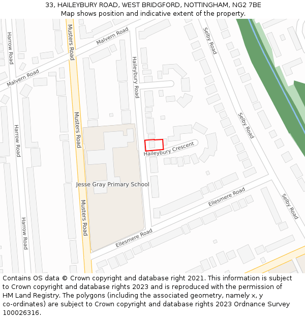 33, HAILEYBURY ROAD, WEST BRIDGFORD, NOTTINGHAM, NG2 7BE: Location map and indicative extent of plot