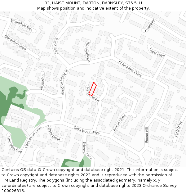 33, HAISE MOUNT, DARTON, BARNSLEY, S75 5LU: Location map and indicative extent of plot