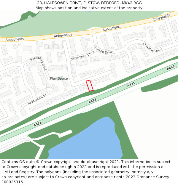 33, HALESOWEN DRIVE, ELSTOW, BEDFORD, MK42 9GG: Location map and indicative extent of plot