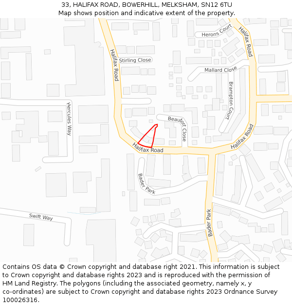 33, HALIFAX ROAD, BOWERHILL, MELKSHAM, SN12 6TU: Location map and indicative extent of plot