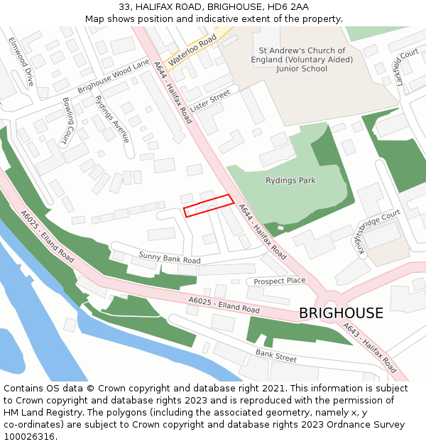 33, HALIFAX ROAD, BRIGHOUSE, HD6 2AA: Location map and indicative extent of plot