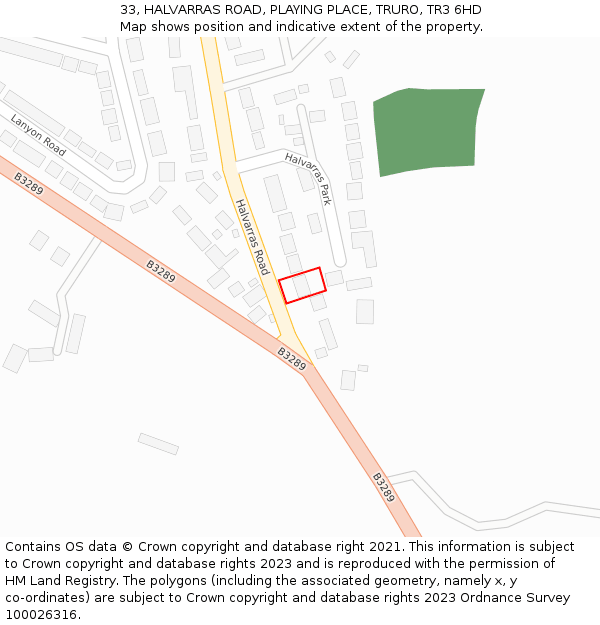 33, HALVARRAS ROAD, PLAYING PLACE, TRURO, TR3 6HD: Location map and indicative extent of plot