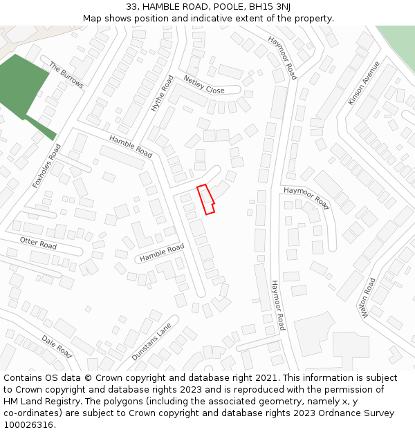 33, HAMBLE ROAD, POOLE, BH15 3NJ: Location map and indicative extent of plot