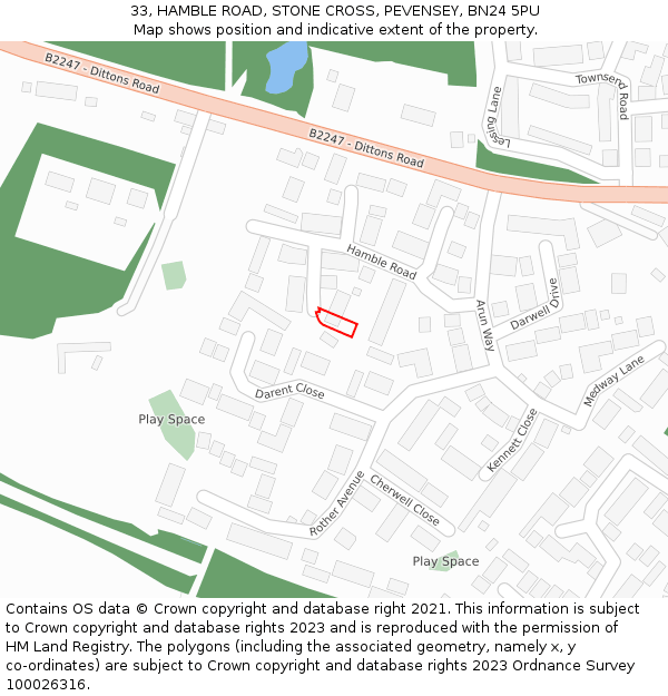 33, HAMBLE ROAD, STONE CROSS, PEVENSEY, BN24 5PU: Location map and indicative extent of plot