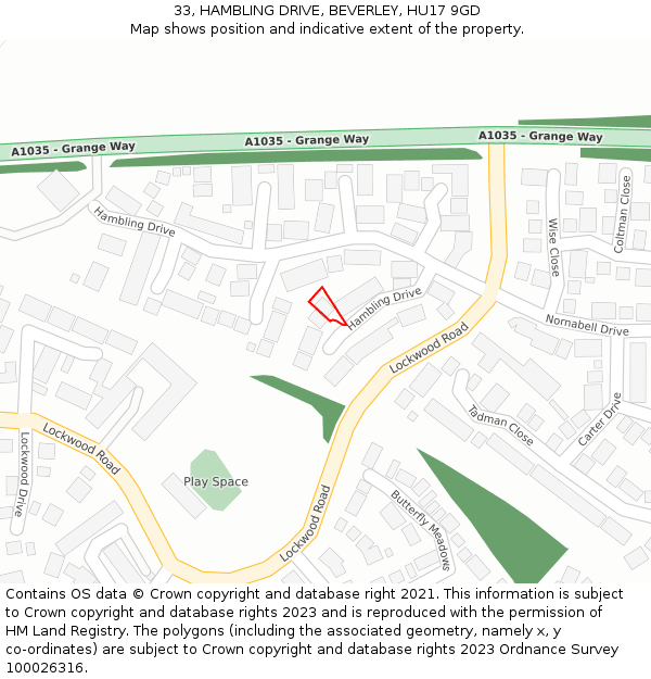 33, HAMBLING DRIVE, BEVERLEY, HU17 9GD: Location map and indicative extent of plot