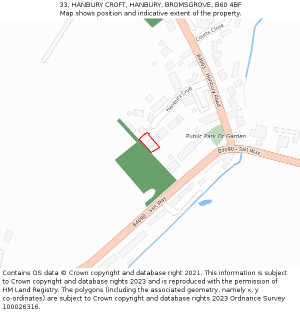 33, HANBURY CROFT, HANBURY, BROMSGROVE, B60 4BF: Location map and indicative extent of plot