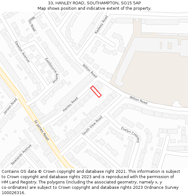 33, HANLEY ROAD, SOUTHAMPTON, SO15 5AP: Location map and indicative extent of plot