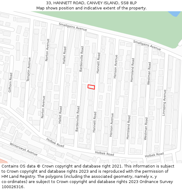 33, HANNETT ROAD, CANVEY ISLAND, SS8 8LP: Location map and indicative extent of plot