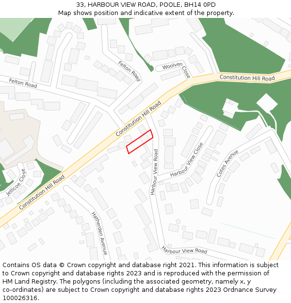 33, HARBOUR VIEW ROAD, POOLE, BH14 0PD: Location map and indicative extent of plot