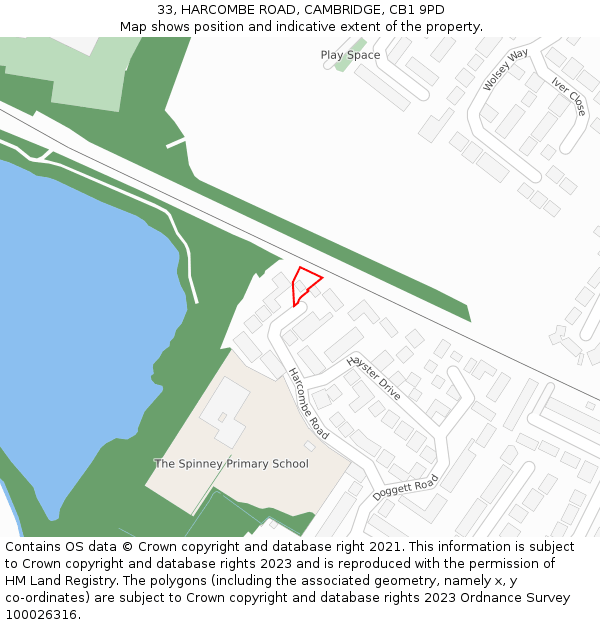 33, HARCOMBE ROAD, CAMBRIDGE, CB1 9PD: Location map and indicative extent of plot