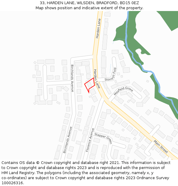 33, HARDEN LANE, WILSDEN, BRADFORD, BD15 0EZ: Location map and indicative extent of plot