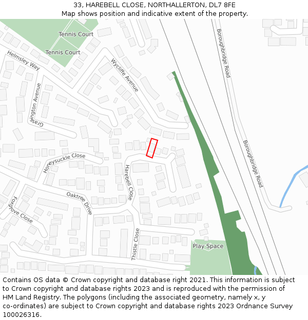 33, HAREBELL CLOSE, NORTHALLERTON, DL7 8FE: Location map and indicative extent of plot