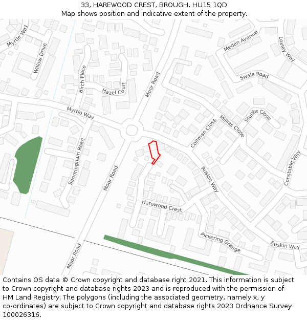 33, HAREWOOD CREST, BROUGH, HU15 1QD: Location map and indicative extent of plot