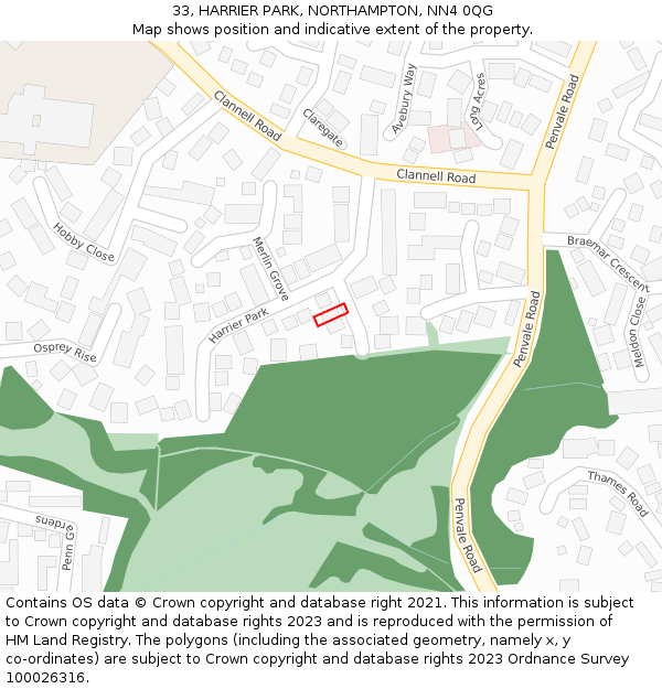 33, HARRIER PARK, NORTHAMPTON, NN4 0QG: Location map and indicative extent of plot