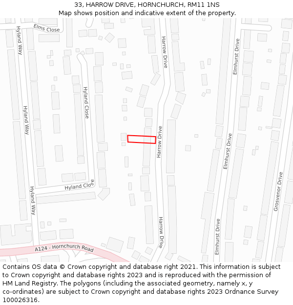 33, HARROW DRIVE, HORNCHURCH, RM11 1NS: Location map and indicative extent of plot